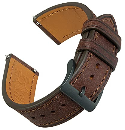 EACHE Top Grain Uhrenarmband 20mm Leder, Schnellverschluss, Braun, Schwarz | Schnellverschluss, Pueblo-Mattstruktur, Zermatt-Futter, Serafil-Nähte, Versiegelte Kanten