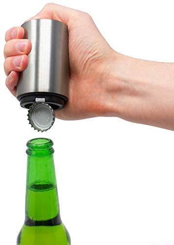 Magnetic Push & Pop Bottle Opener - Magnetic Bottle Cap Catcher - Push Down Stainless Steel Bar Tool - Strong and Durable Kitchen & Home Bar Accessory