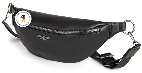 Berliner Bags Bauchtasche Mona Premium, Umhängetasche aus Leder - Schwarz | Gürteltasche Echtleder & Crossbody Tasche für Damen und Herren, verstellbarer Gurt & Premium-Reißverschluss