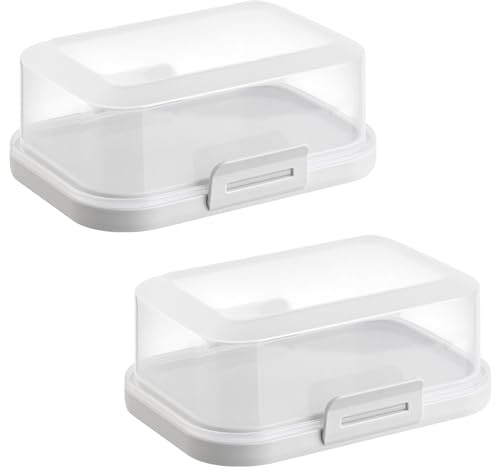 ENGELLAND - 2 mantequeras apilables con tapa y cierre de clic, gris/transparente, caja de plástico, campana de mantequilla, sin BPA, multiusos, resistente