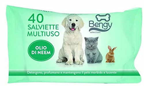 Bengy Selection, 40 Salviette detergenti Multiuso Olio di Neem Ideali per la Cura di Cani, Gatti e roditori