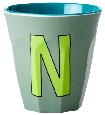 RICE DK - Taza de melamina mediana color caqui con la letra N