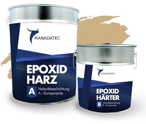 MANADATEC 2k Epoxidharz Verlaufsbeschichtung 12kg I RAL 1001 Beige I Lösemittelfrei, Umweltfreundlich & Geruchsneutral I Für ebene Garagen-, Keller- & Werkstattböden I Hohe Belastbarkeit