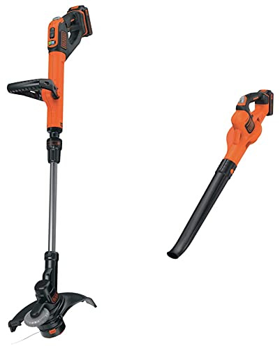 BLACK+DECKER Tagliabordi a Batteria Litio Tecnologia PowerCommand, Ampiezza taglio 28 cm, Regolazione Potenza & GWC1820PC-QW Soffiatore, 18 V, Arancione/Nero
