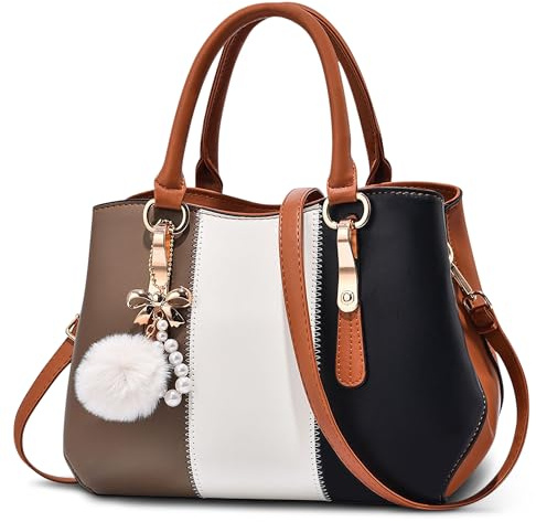 DORRISO Bolsos de Mano de Mujer Moda Pompones Colgante Bolsa de Hombro Trabajo Escuela Viajes Casual Diario Mujer Bolsos Negro