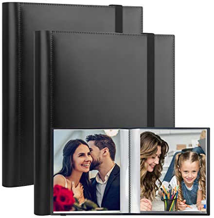 2 Pack 6x8 Photo Album Book Holds 64 Pictures, Art Portfolio Binder for 6 x 8 Pictures, Photo Albums for 6x8 Photos, 8x6 Sheet Protector Folder for Photos Artwork Drawings, Black