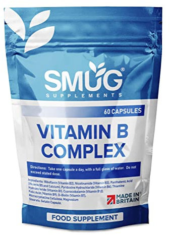 SMUG Supplements Vitamin B Complex Capsules - 60 High Strength Pills - Supports a Healthy Metabolism and Can Reduce Tiredness and Fatigue - Suitable for Men and Women - Made in Britain