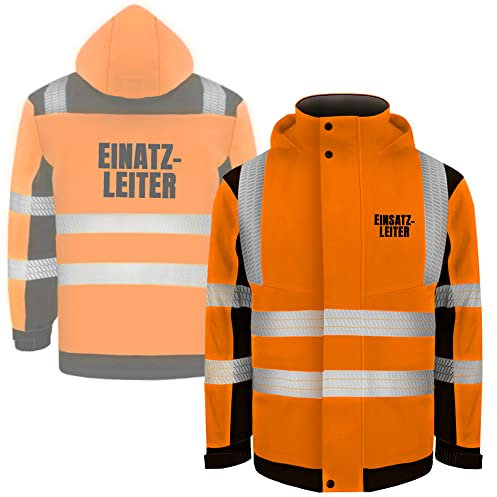 Fassbender-Druck WARNWESTEN - EINSATZLEITER Sicherheitsjacke Winterjacke ORANGE - ORANGE Warnjacke nach EN ISO 20471 zertifiziert - Unisex und hochwertigem Reflektorstreifen (Gr. S)