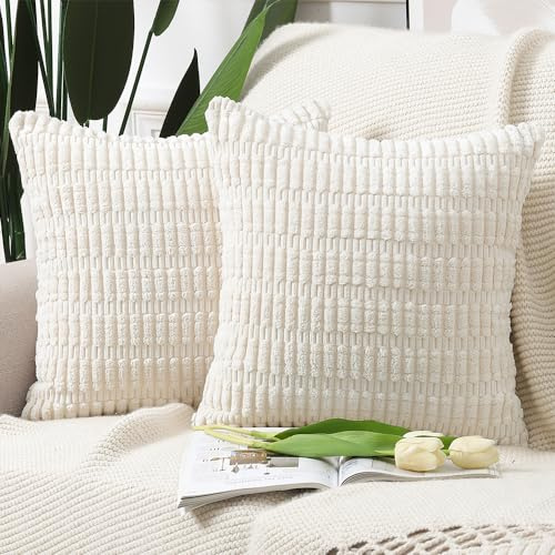 MADIZZ Paket med 2 stycken Boho Randiga Corduroy Kuddöverdrag Dekorativa Kuddskal för Soffa Sovrum 45x45 cm Beige