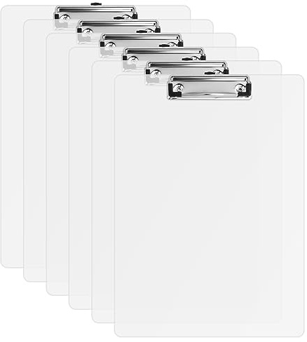 6 Pz Porta Blocco Morsetti A4, Cartella Portablocco A4, Blocco da Scrivania in Plastica con Morsetto in Metallo, Cartellina presentatore con Foro Appendibile per Ufficio, Cucina e Scuola (Trasparente)