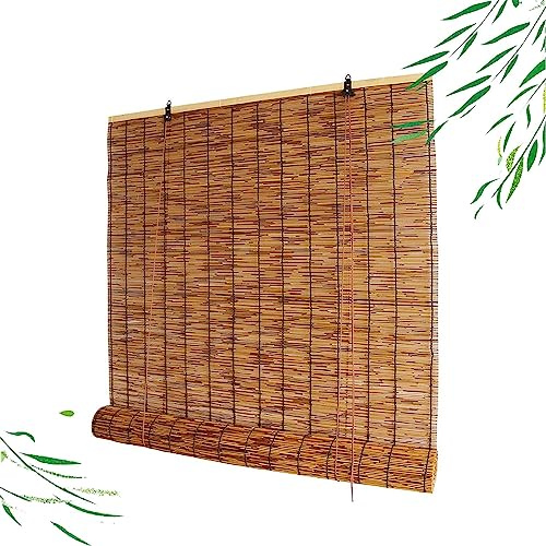 Bambusrollo Mit Lifter, Sonnenschutz Reed Vorhang Rollo, Wetterfest Retro Bambus Rollo Jalousine, Sichtschutz 50x60 60x90 70x80 80x100 90x120 100x150 110x160 120x180 130x200 140x220 150x250 160x300 (