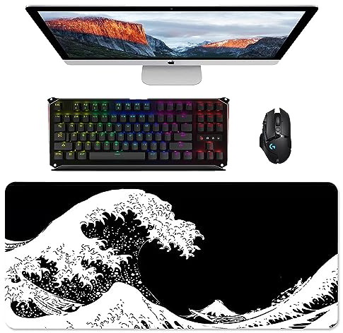 Großes Gaming-Mauspad mit genähten Kanten, XXL Mauspad Gaming, 900x400x3 mm Gaming-Mausmatte, Waschbares Tastaturpad, Schreibtischmatte, Erweitertes Mauspad für Gamer Desktop Büro Home (L-210)