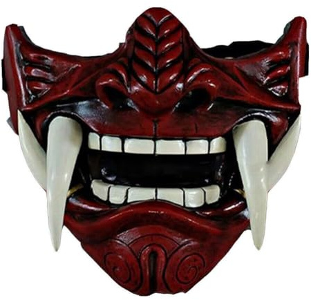 Prajna Demi-masque de diable pour Halloween Hannya Noh Kabuki Demon Oni Samourai Cosplay (rouge)