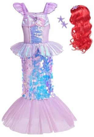 Lito Angels Prinzessin Meerjungfrau Arielle Kostüm Kleid Verkleidung mit Perücke für Kleinkind Mädchen Größe 3-4 Jahre 104 (Tag-Nummer 100)