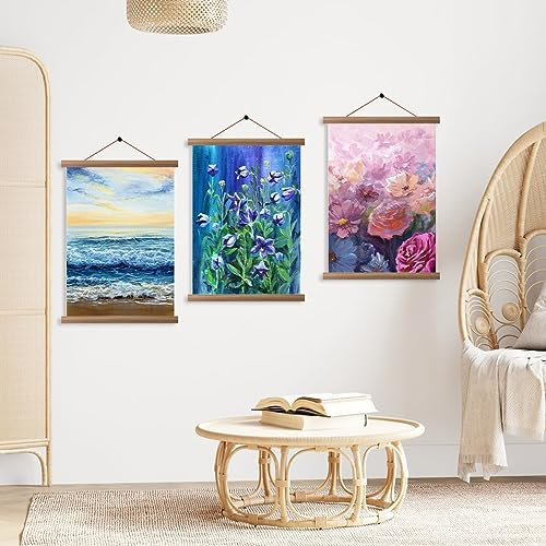BOBASH Magnetisch Posterschiene, Magnetische Posterrahmen Mit Lanyard, Magnet Magnetische Holz Poster Aufhänger, Holz Posterleiste, Posterleiste Posterleisten Posterschiene für Wandbilder (teak 51cm)