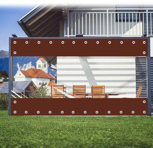FoundGo 200x250cm Bâche Transparente Exterieur avec Œillets, 450g/m² Bache Exterieur Impermeable en PVC, 0.45mm Bache de Protection pour Pergola, Terrasse, Jardin, Marron(Hauteur x Largeur)