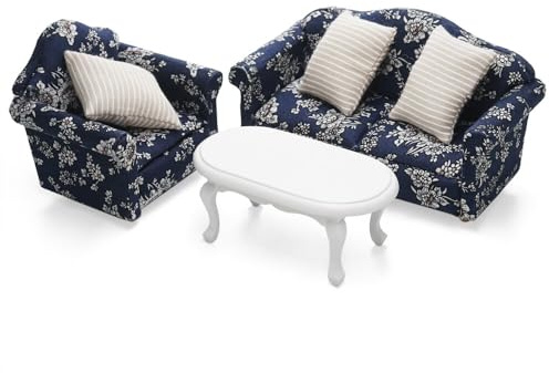 Odoria 1/12 Miniatur Puppenhaus Tisch Couchtisch Weiß und Sessel Sofa Set Miniaturen Couch Puppenstube Möbel Zubehör
