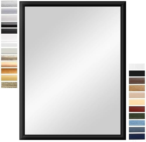 PrimeLuxe Wandspiegel 20 x 30 cm (Außenmaß) in Schwarz matt | Farbe und Größe wählbar | Ganzkörperspiegel | Bad & Flur Spiegel | mit Holz Rahmen | Made IN Germany