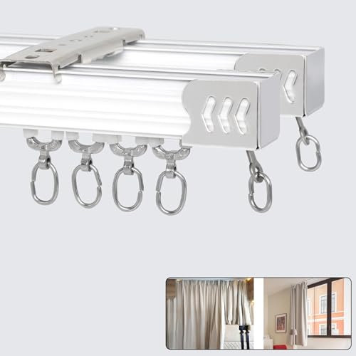 Deckenvorhangschiene, Vorhangschiene 2 Läufig, Vorhangschiene Deckenmontage, Für Vorhangschiene Etagenbett Erkerfenster Raumteiler Flexibel Gerade(Color:White,Size:4M/13FT)