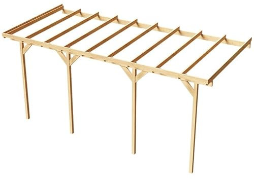 Wood & Play Wandgaragenüberdachung aus Holz - Hochwertige Verarbeitung - Selbstmontage - Stabil und langlebig - 300 x 724 cm - Trapezförmige Polycarbonatplatte - 3m - Transparent