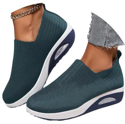 shownicer Basket Femme D'été Baskets À Enfiler en Mesh Sneaker Chaussures Orthopédiques Légères Chaussures De Course Marche À Plateforme Souple Casual Sneakers B Bleu 38