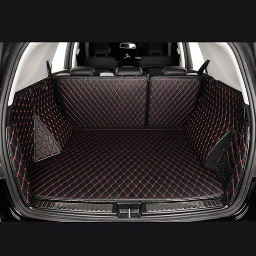 Auto Kofferraummatte für Jeep Compass I 2011-2024, Auto Kofferraum Schutzmatte Kofferraumwanne Auto Leder Kofferraummatte Antirutschmatte Innenraum Zubehör,F Black Red