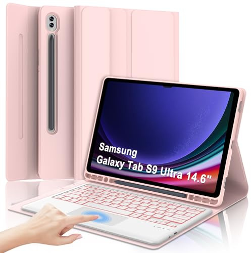 Custodia Tastiera per Samsung Galaxy Tab S10 Ultra/S9 Ultra 14,6 Pollici | Cover Bluetooth Layout Italiano Magnetica Retroilluminata Tastiera per Samsung S9/S10 Ultra Tablet 14.6 con Touchpad, Rosa