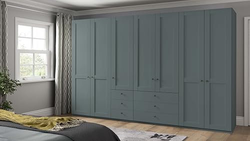 WIEMANN Drehtürenschrank mit 6 Schubkästen, Landhausstil Kleiderschrank 350cm breit, Salbeigrün, Höhe 216cm, Marlow