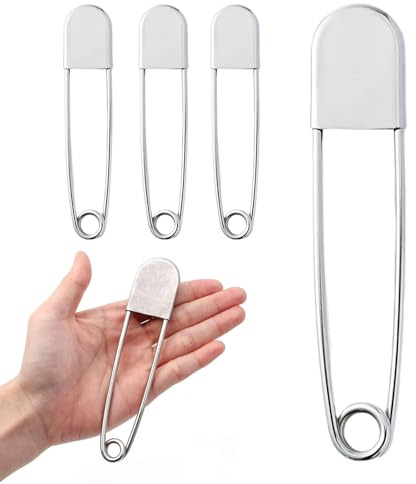 4 große Sicherheitsnadeln für Kleidung, 12,7 cm große Sicherheitsnadeln, Edelstahl, schwere riesige Sicherheitsnadeln für Mode, Nähen, Quilten, Decken, Polster, Wäsche und Handwerk