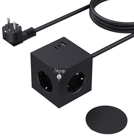 PD20W Power Cube - Cubo Múltiple, Regleta 6 en 1 con Interruptor, Toma de Corriente con 3 USB, Base Magnética, 3680 W/16 A, Adaptador de Pared para Oficina, Hogar, Color Negro