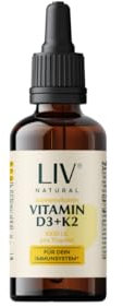 LIV Vitamin D3 + K2 Tropfen Hochdosiert (1000 I.E. pro Tropfen) | MCT-Öl & K2VITAL® | Sehr hohe Bioverfügbarkeit & Stabilität | 100% natürlich, ohne Zusatzstoffe & vegan | 2-Monats-Vorrat