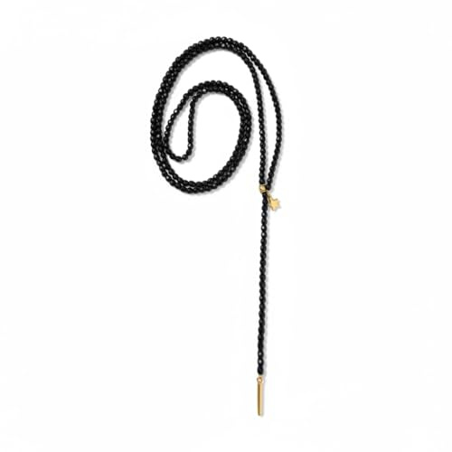 Andrea Traub - FASHION Lange Halskette aus Glasperlen in schwarz glänzend mit Sternanhänger - Y-Kette schwarz und gold, handgefertigte Damenkette, Geschenk für Frauen