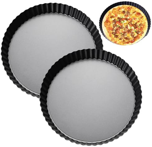 Pasdrucn Moule A Tarte avec Fond Amovible, Moule à Tarte Anti-adhésif, Plat A Tarte en Acier Carbone, Moule A Tarte Cannelé Rond pour Quiche Gateau Tartelette, Moule A Tarte à Fond Amovible (20cm)