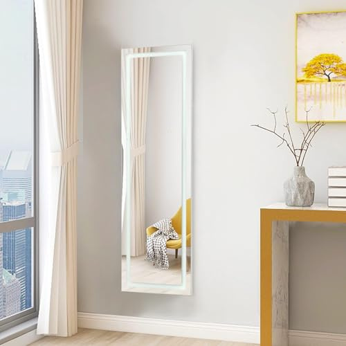 RELAX4LIFE Wandspiegel 120 x 37 cm, Ganzkörperspiegel mit 3 Farben LED Beleuchtung, Hängespiegel mit explosionssicherem Glas & verstellbaren Haken, Türspiegel für Wohnzimmer, Schlafzimmer, Garderobe