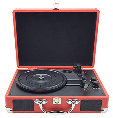 CAFIEDR Giradischi retrò, Giradischi grammofono Vinile Audio Portatile Altoparlante Bluetooth Giradischi Portatile f(Rosso 35x25,5x13cm)