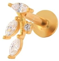 Orecchini semplici da Donna in zircone S925 Chiodo for Piercing al Padiglione Auricolare filettato a Testa Piatta 16G(Golden-#12)
