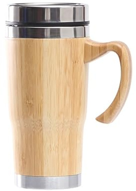 Vaso de bambú de alta calidad de 20 onzas con asa, termo aislado al vacío para té, café, botella térmica portátil de bambú con asa de viaje para oficina
