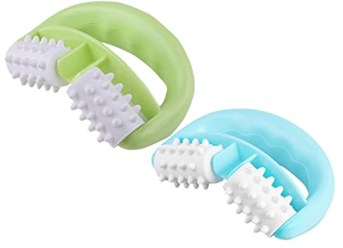 2 Stück-pack Rollen Muskelmassagegerät mit Rotierender Spiralstruktur | Rücken und Beine, Ergonomisches Design aus Kunststoff, Blau und Grün, für Indoor und Fitness