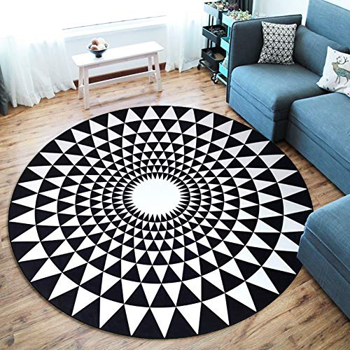 Alfombra redonda moderna y esponjosa de poliéster de 130 cm, antideslizante, antideslizante, se puede rizar, lavable a máquina, 17 colores, 26 tamaños, diseño triangular blanco y negro