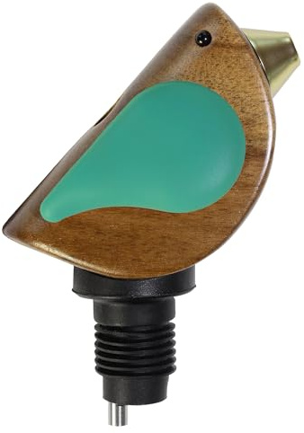 Songbird Specialties Wine Bottle Pourer, Fun Wine Pourer Spout Sings While It Pours, Airtight Wine Bottle Sealer, Acacia Wood with Turquoise Wings