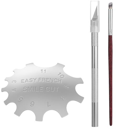 3 Stück French Nails Schablone, Maniküre Kantenschneider, Nagel Pinsel | Gelnägel Zubehör,Nageldesign-Set mit Nagel Pinsel und Nagelspitzenmesser für Nailart,Ideal für Anfänger im Bereich Nageldesi