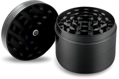 Macinacaffè polline, tritacco, spezie, erbe, spezie, erbe, caffè, set da 4 pezzi con raschietto per polline (nero)