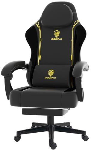 Dowinx Gaming stol, ergonomisk gamingstol av PU-läder med ländryggsstöd, PC-stol med bredare ryggstöd, kan belastas upp till 150 kg, gul