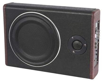 ROGONPDK 8 Zoll Auto-Subwoofer Aktiv | 600W Kfz Edelstahl Ultradünner Untersitz Audio | Kompakt Lautsprecher mit Audiokabel, REM-Steuerkabel & Hochfrequenzkabel | Bassverstärkung: 0–12 dB