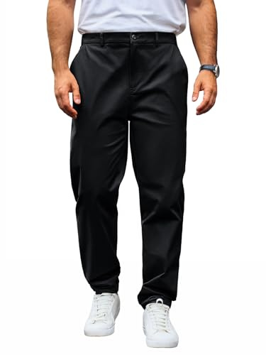 Runcati - Pantaloni chino da uomo, Regular Fit, in tessuto stretch, tinta unita, in cotone, pantaloni lunghi, leggeri, per il business e il lavoro, con vita elasticizzata, Nero , XL