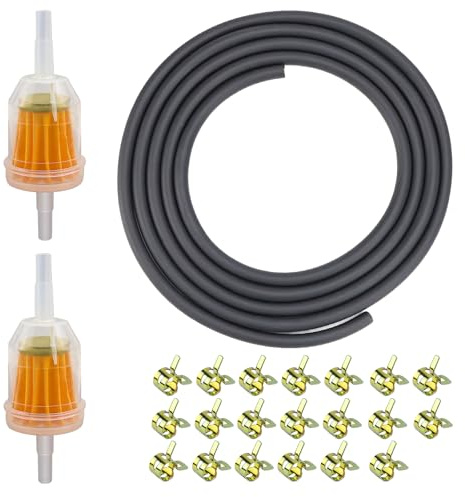 NCTNCX Benzinschlauch 5mm, 2.4 Meter Benzinschlauch Set mit 2 Stück Benzinfilter und 20 Schellen, Kraftstoffschlauch für Auto Motorrad Roller Rasenmäher