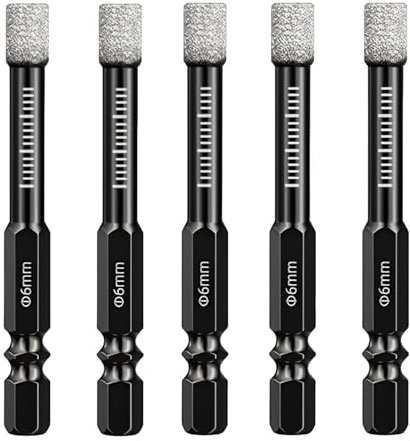 5Pcs Porcelain Tile Drill Sets, 6mm Dry Diamond Drill Bits, Hex Shank Diamond Dry and Wet Drill Kit for Drilling Granite, Tile Stone, Ceramic, Marble, Glass, Hard Materials