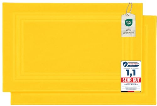 Komfortec 2er Badvorleger aus 100% Baumwolle, 600 GSM Duschvorleger | Waschbar, Badteppich, Saugfähig, Frottee, 50x70 cm, Gelb