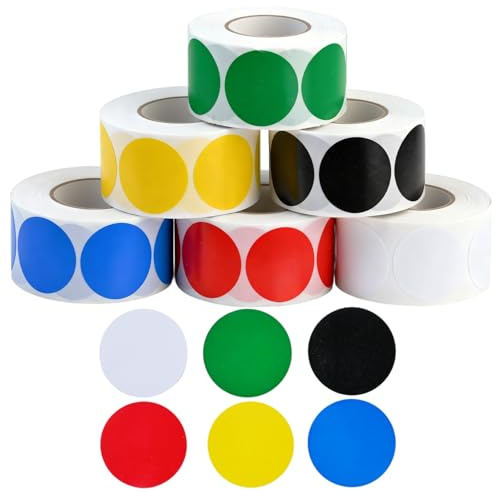 Klebepunkte Bunt Groß Wiederverwendbare Sticker Wasserfest AblöSbar Kupferfarbenes Papier Bunte Klebepunkte Kodierung Runde Sticker 500 Aufkleber Pro Rolle (Rot, Gelb, Blau, GrüN, Schwarz, Weiß)
