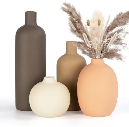 Aevcvok Lot de 4 Vase Ceramique, Vases à Fleurs Terracotta Couleurs Morandi Vase Moderne Centre de Table Décoration D'intérieur Moderne Fleurs séchées, Ensemble de Vases Terre Cuite